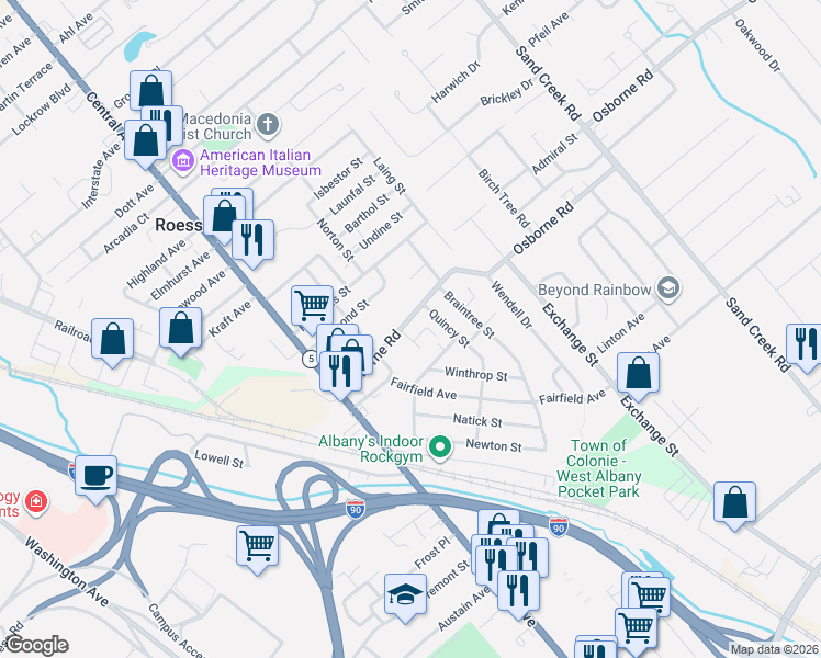 map of restaurants, bars, coffee shops, grocery stores, and more near 6 Vigars Place in Albany
