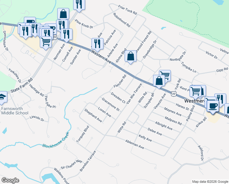 map of restaurants, bars, coffee shops, grocery stores, and more near 17 Dresden Court in Albany