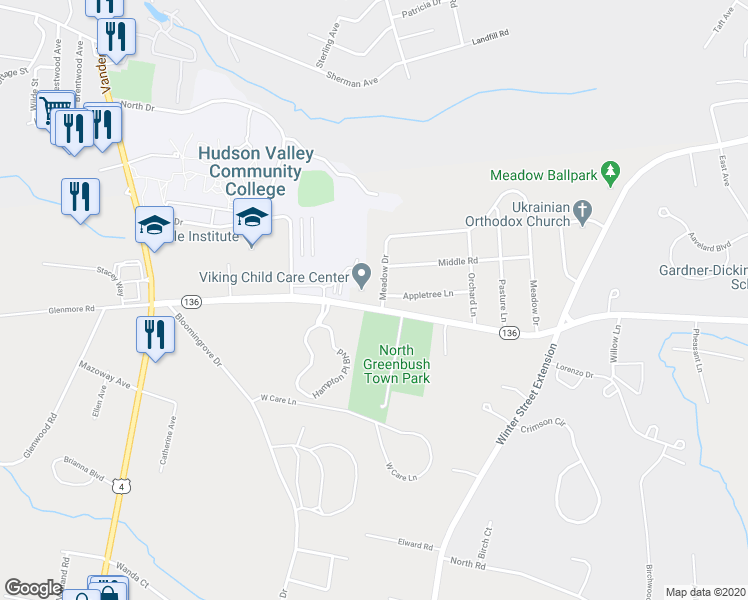 map of restaurants, bars, coffee shops, grocery stores, and more near 102 Williams Road in Troy
