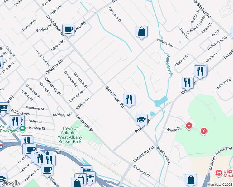 map of restaurants, bars, coffee shops, grocery stores, and more near 5 Carol Ann Drive in Albany