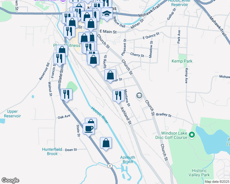 map of restaurants, bars, coffee shops, grocery stores, and more near 15 Blackinton Street in North Adams