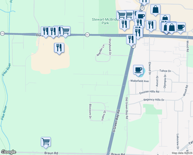 map of restaurants, bars, coffee shops, grocery stores, and more near 6524 Green Ridge Drive in Mount Pleasant