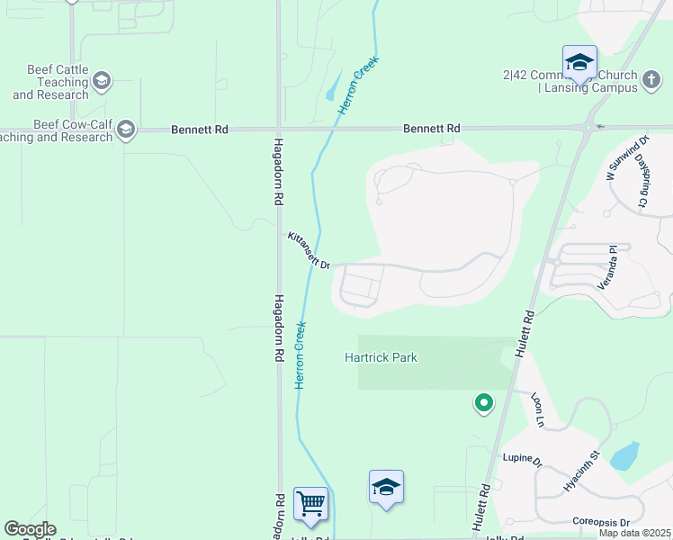 map of restaurants, bars, coffee shops, grocery stores, and more near 3843 Fossum Lane in Lansing