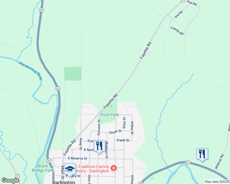 map of restaurants, bars, coffee shops, grocery stores, and more near 130 Evenstad Drive in Darlington