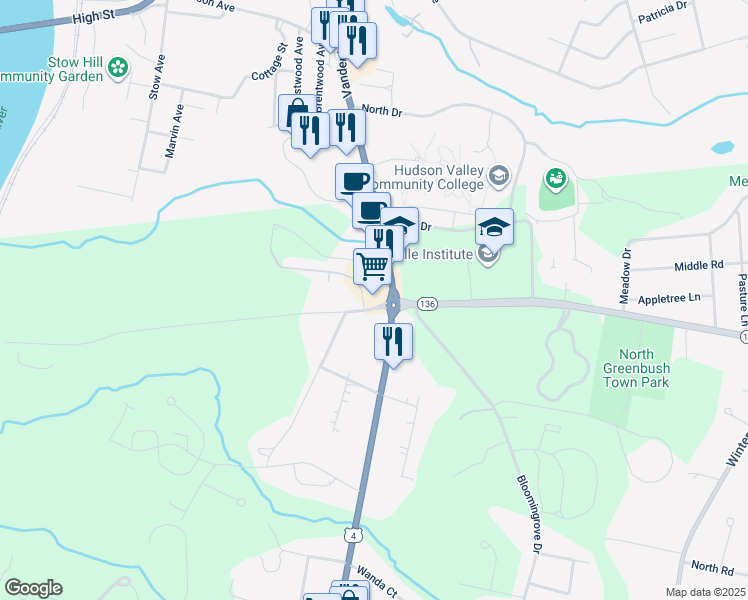 map of restaurants, bars, coffee shops, grocery stores, and more near 50 North Greenbush Road in Troy