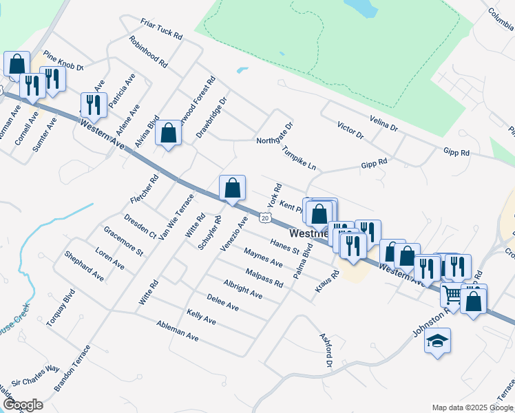 map of restaurants, bars, coffee shops, grocery stores, and more near 11 Kent Place in Albany