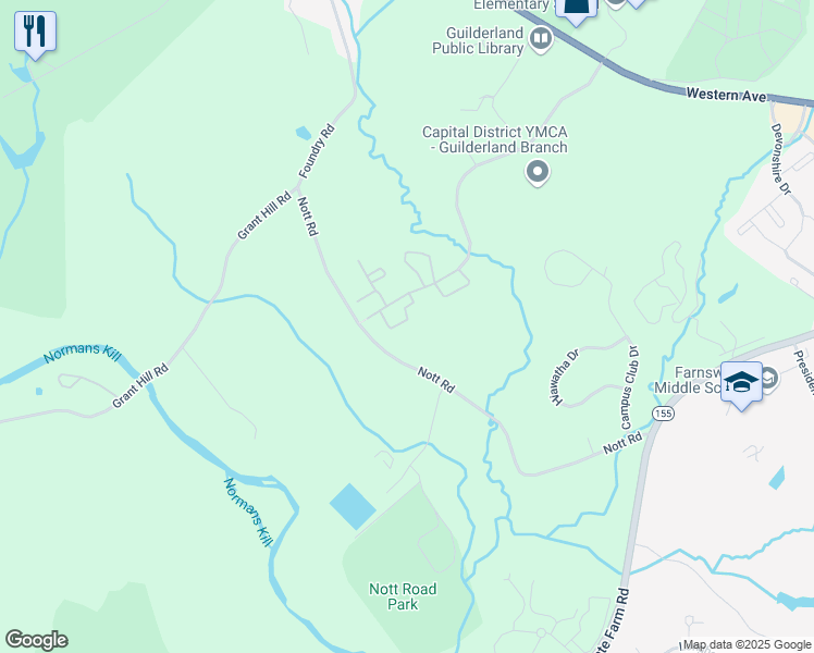 map of restaurants, bars, coffee shops, grocery stores, and more near 20 Brookedge in Guilderland