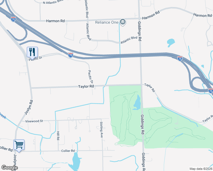 map of restaurants, bars, coffee shops, grocery stores, and more near 1671 Taylor Road in Auburn Hills
