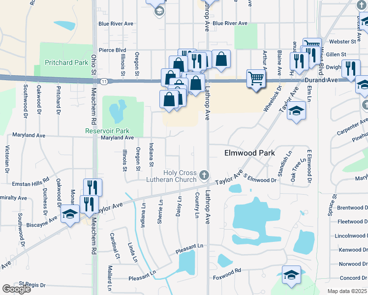 map of restaurants, bars, coffee shops, grocery stores, and more near 3301 Daisy Lane in Racine