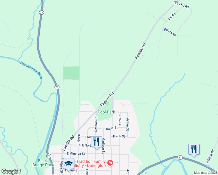 map of restaurants, bars, coffee shops, grocery stores, and more near 130 Evenstad Road in Darlington