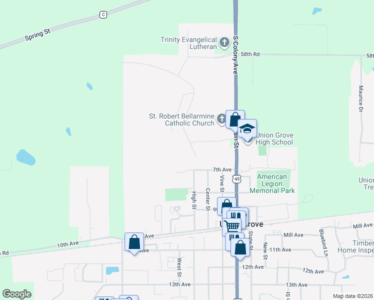 map of restaurants, bars, coffee shops, grocery stores, and more near in Union Grove