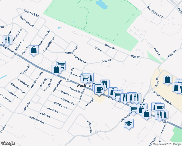map of restaurants, bars, coffee shops, grocery stores, and more near 6 Willow Street in Guilderland