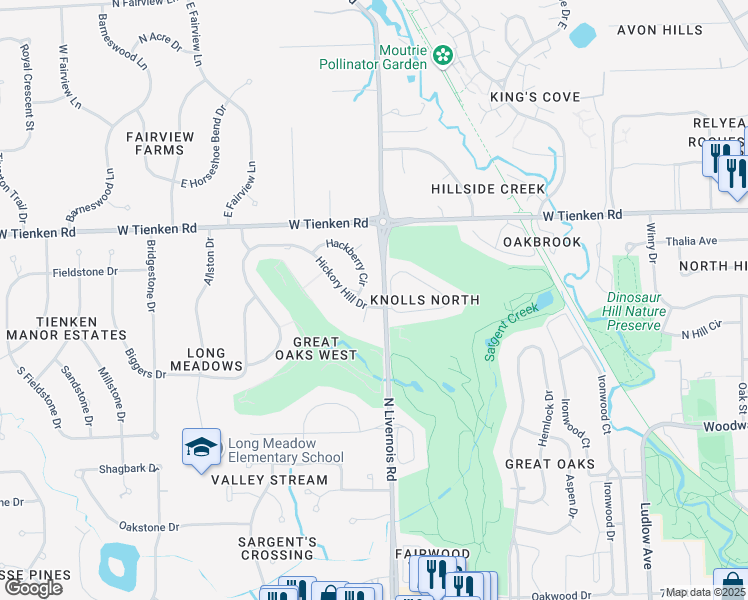 map of restaurants, bars, coffee shops, grocery stores, and more near 1006 Hickory Hill Drive in Rochester Hills
