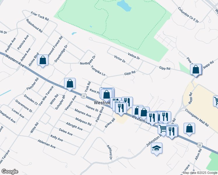 map of restaurants, bars, coffee shops, grocery stores, and more near 6 Willow Street in Guilderland