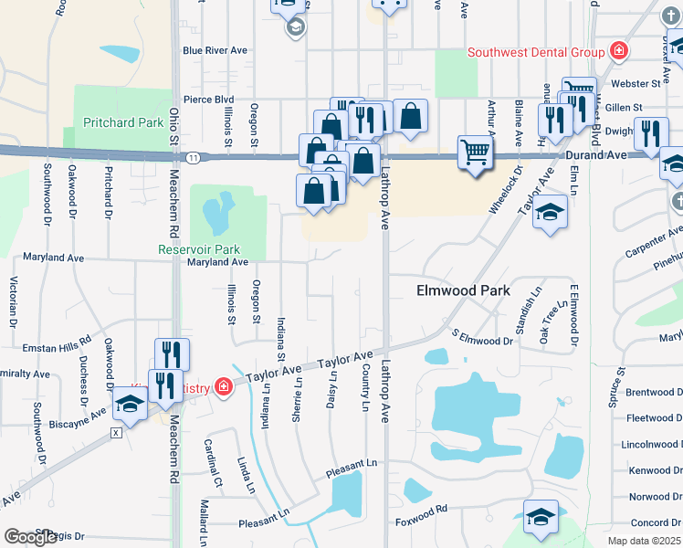 map of restaurants, bars, coffee shops, grocery stores, and more near 3301 Daisy Lane in Racine