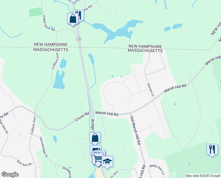 map of restaurants, bars, coffee shops, grocery stores, and more near 63 Old Pasture Road in Dracut