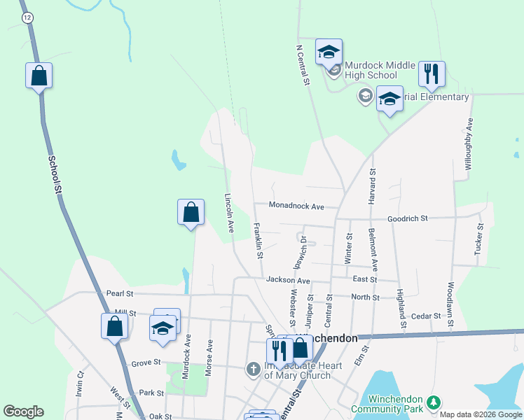map of restaurants, bars, coffee shops, grocery stores, and more near 88 Monadnock Avenue in Winchendon