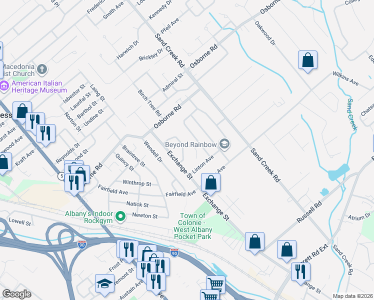map of restaurants, bars, coffee shops, grocery stores, and more near 7 Jon Michael Terrace in Albany