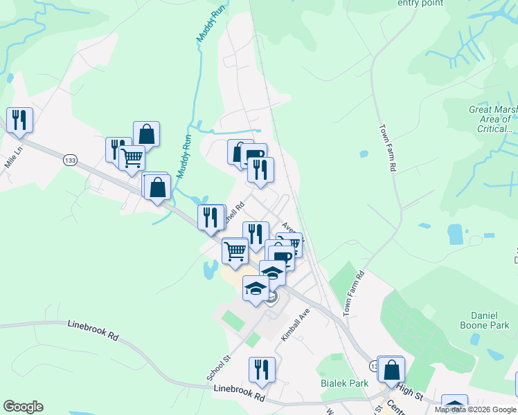 map of restaurants, bars, coffee shops, grocery stores, and more near 64 Avery Street in Ipswich