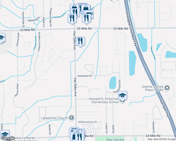 map of restaurants, bars, coffee shops, grocery stores, and more near 8206 West Annsbury Circle in Shelby Township