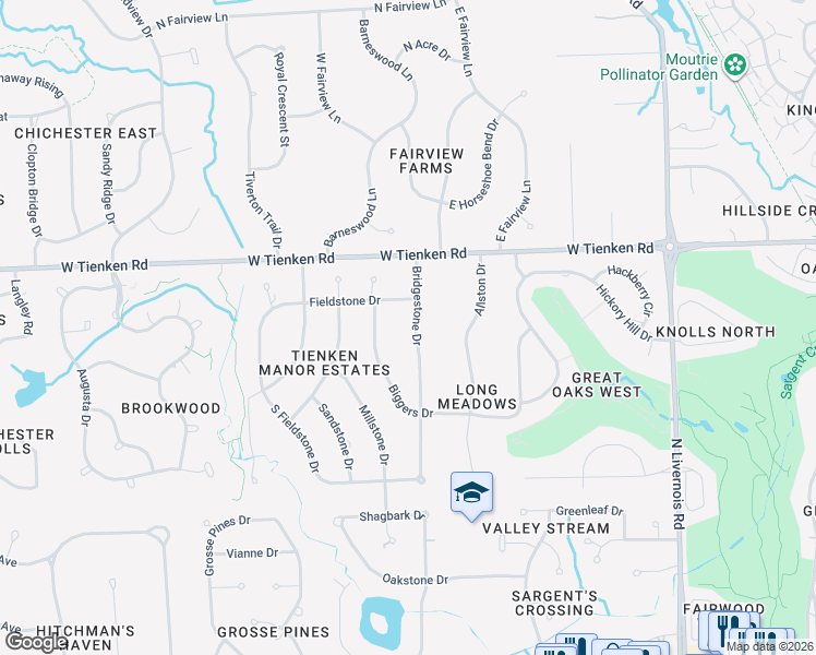 map of restaurants, bars, coffee shops, grocery stores, and more near 855 Bridgestone Drive in Rochester Hills