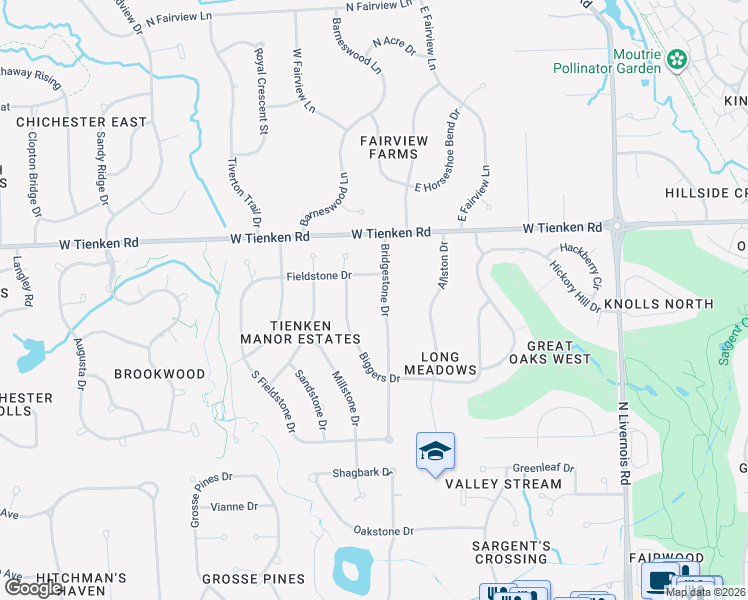 map of restaurants, bars, coffee shops, grocery stores, and more near 855 Bridgestone Drive in Rochester Hills