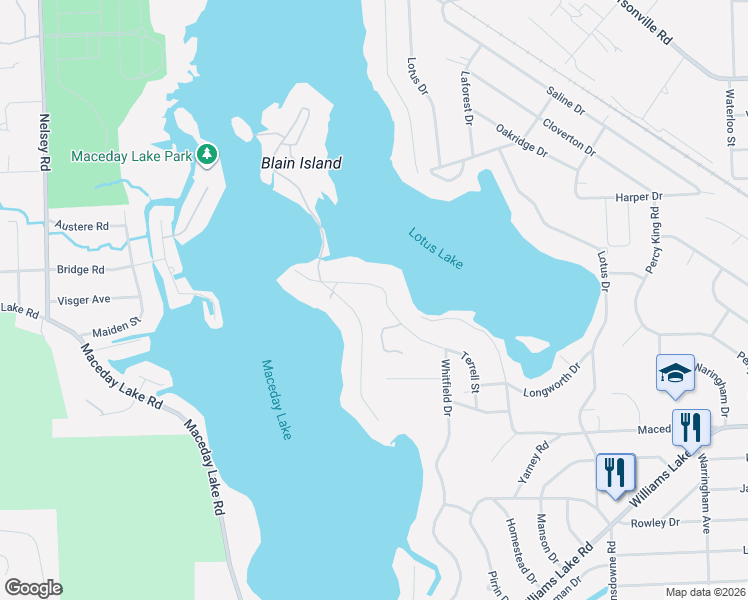 map of restaurants, bars, coffee shops, grocery stores, and more near 7029 Terrell Street in Waterford Township