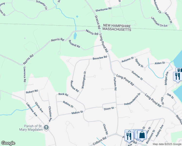 map of restaurants, bars, coffee shops, grocery stores, and more near 6 Franklin Drive in Tyngsborough