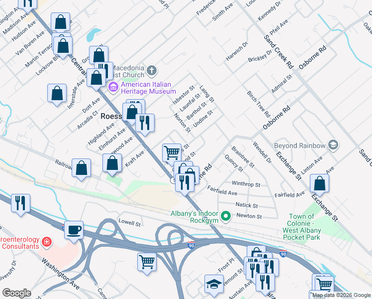 map of restaurants, bars, coffee shops, grocery stores, and more near 25 Reynolds Street in Albany