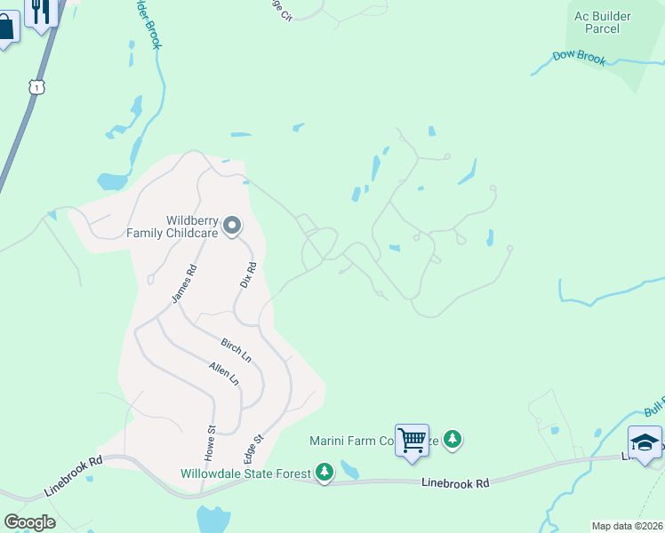 map of restaurants, bars, coffee shops, grocery stores, and more near 7 Wimbledon Court in Ipswich