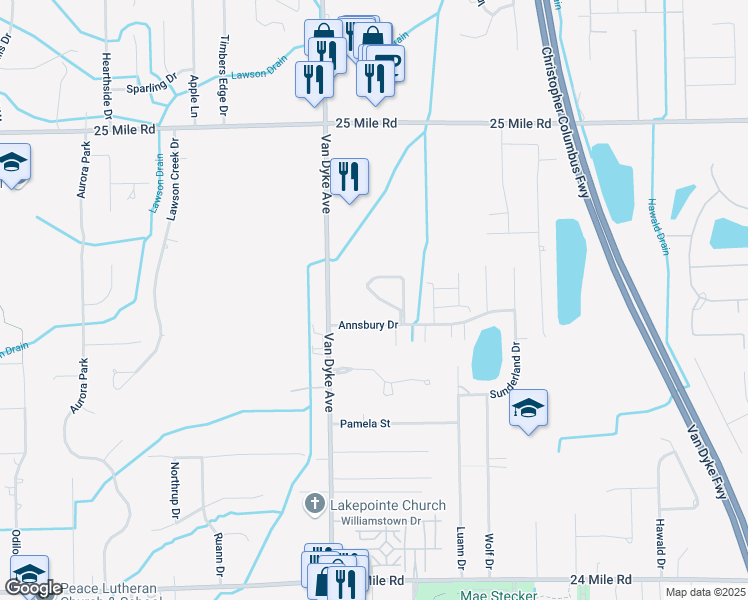 map of restaurants, bars, coffee shops, grocery stores, and more near 8206 West Annsbury Circle in Shelby Township