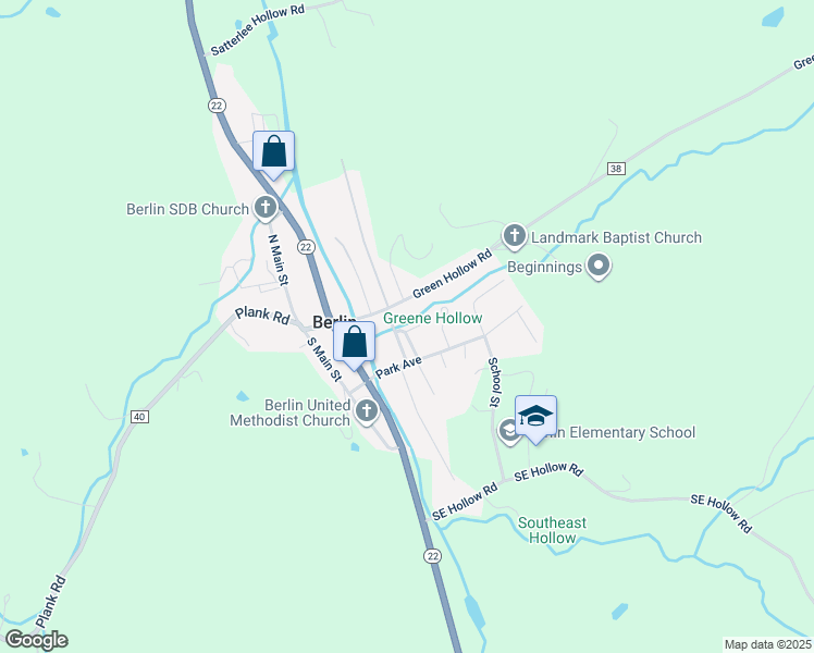 map of restaurants, bars, coffee shops, grocery stores, and more near 20 Community Avenue in Berlin