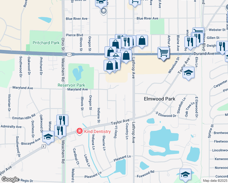 map of restaurants, bars, coffee shops, grocery stores, and more near 3301 Daisy Lane in Racine