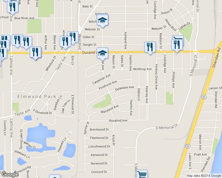 map of restaurants, bars, coffee shops, grocery stores, and more near 2622 Delaware Avenue in Racine