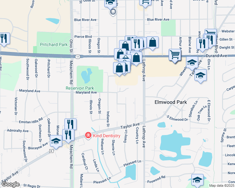 map of restaurants, bars, coffee shops, grocery stores, and more near 3303 Kentucky Street in Racine