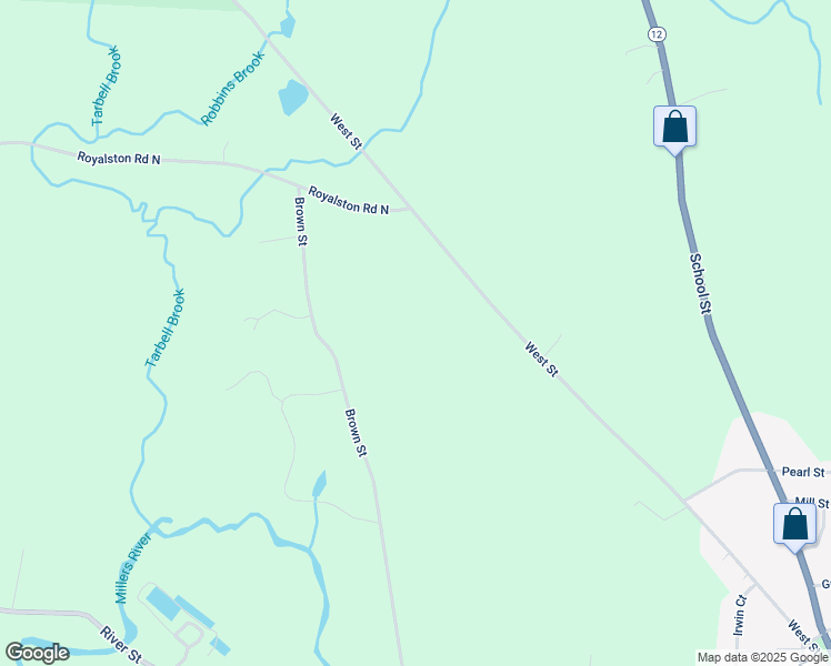 map of restaurants, bars, coffee shops, grocery stores, and more near 627 Brown Street in Winchendon