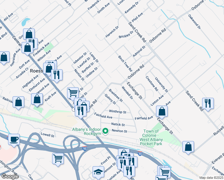 map of restaurants, bars, coffee shops, grocery stores, and more near 4 Braintree Street in Albany
