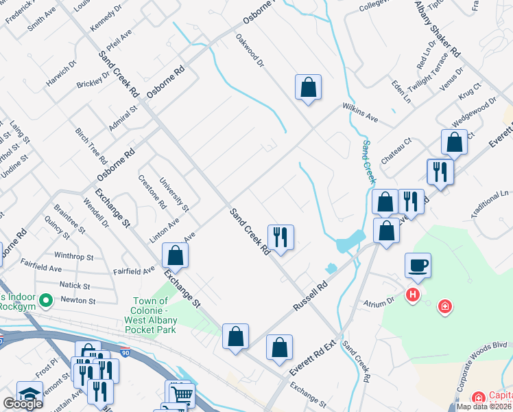 map of restaurants, bars, coffee shops, grocery stores, and more near 5 Carol Ann Drive in Albany