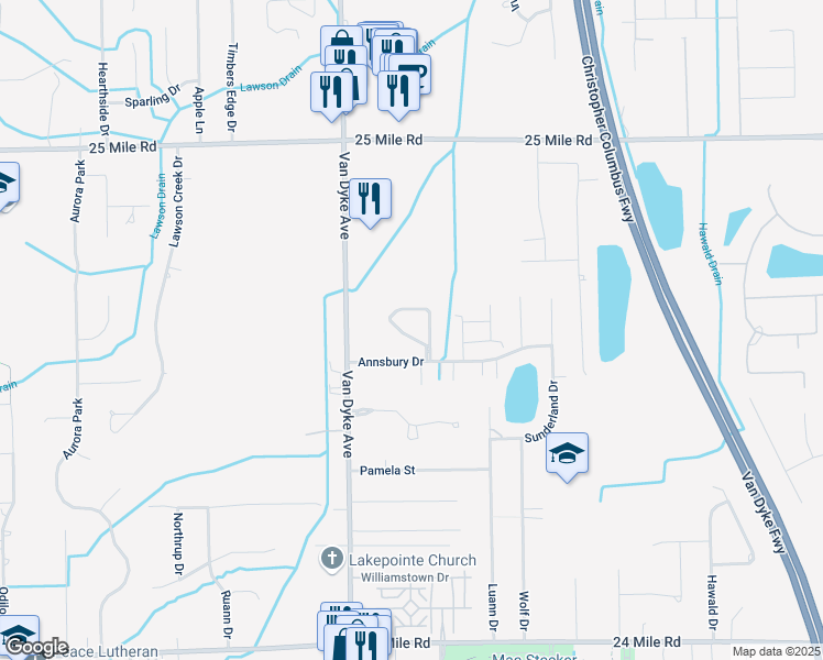map of restaurants, bars, coffee shops, grocery stores, and more near 8206 West Annsbury Circle in Shelby Township