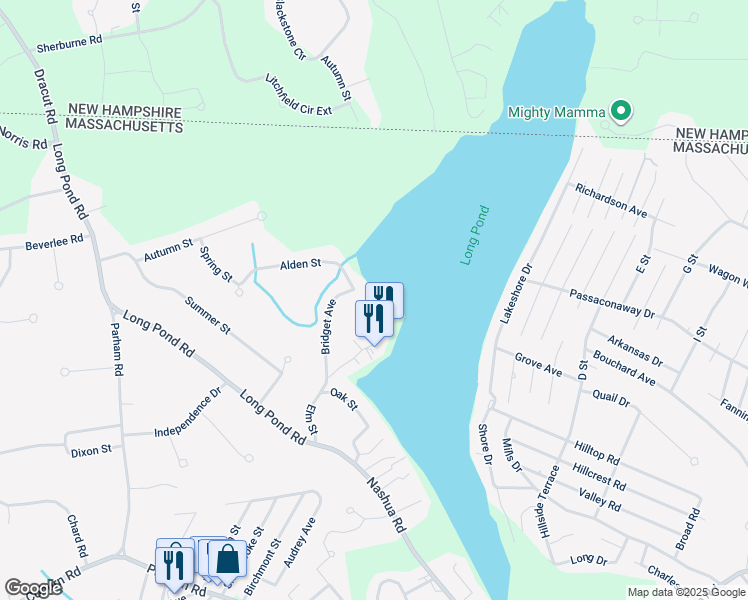map of restaurants, bars, coffee shops, grocery stores, and more near 64 Elm Street in Tyngsborough