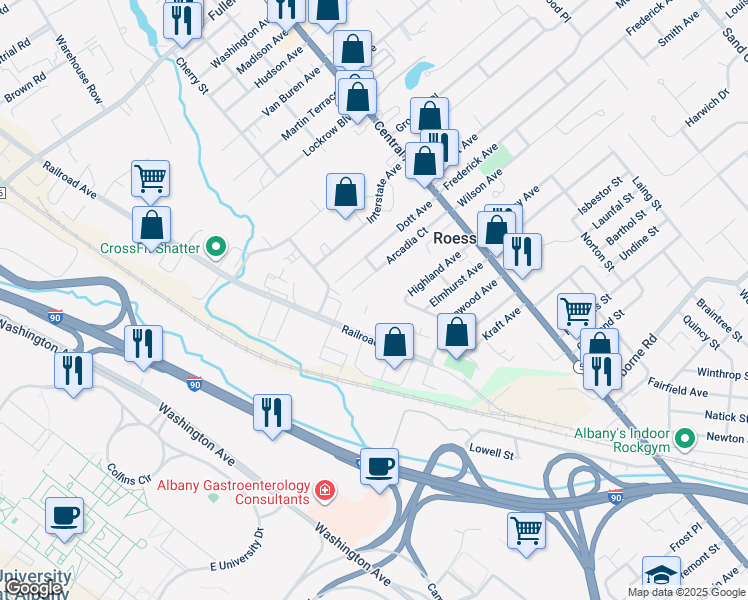 map of restaurants, bars, coffee shops, grocery stores, and more near 68 Arcadia Court in Albany