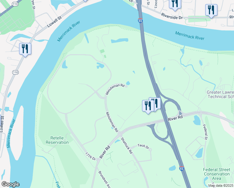 map of restaurants, bars, coffee shops, grocery stores, and more near 200 Minuteman Road in Andover