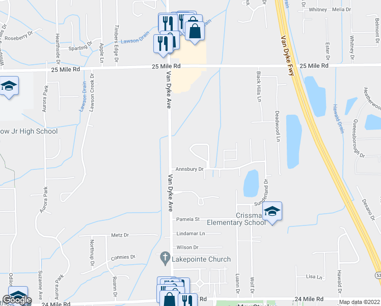 map of restaurants, bars, coffee shops, grocery stores, and more near 8170 West Annsbury Circle in Macomb County