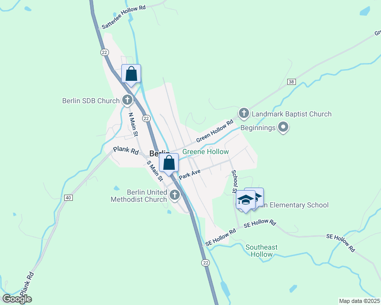 map of restaurants, bars, coffee shops, grocery stores, and more near 20 Community Avenue in Berlin