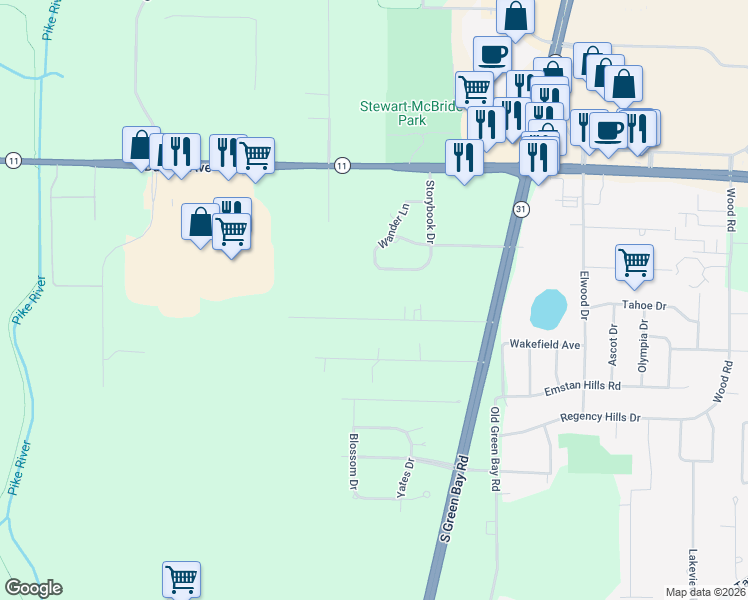 map of restaurants, bars, coffee shops, grocery stores, and more near 6524 Green Ridge Drive in Mount Pleasant