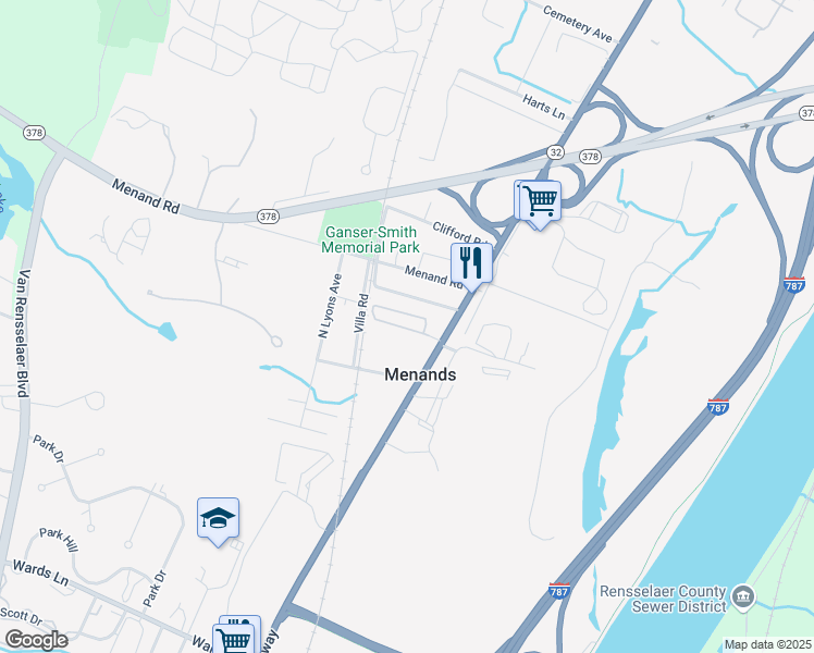 map of restaurants, bars, coffee shops, grocery stores, and more near 272 Broadway in Menands