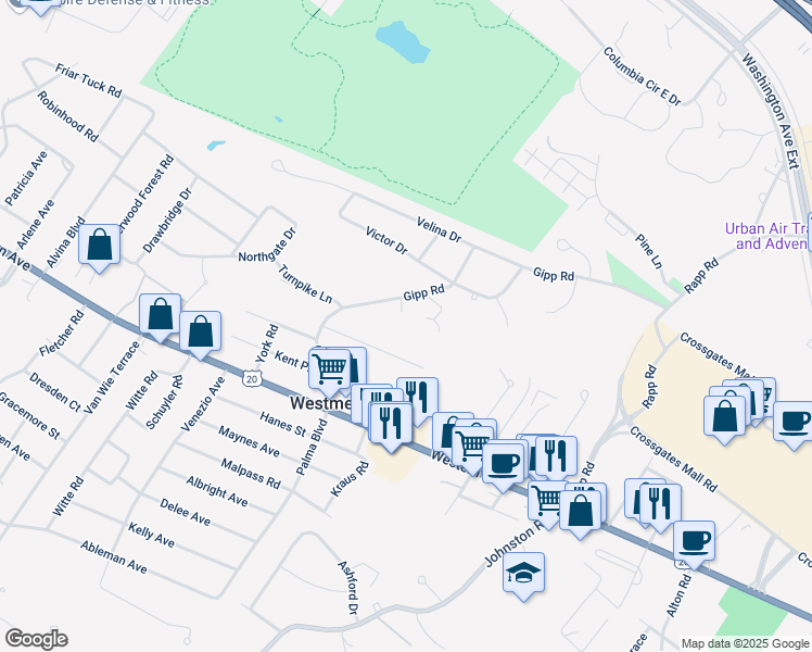 map of restaurants, bars, coffee shops, grocery stores, and more near 21 Willey Street in Albany