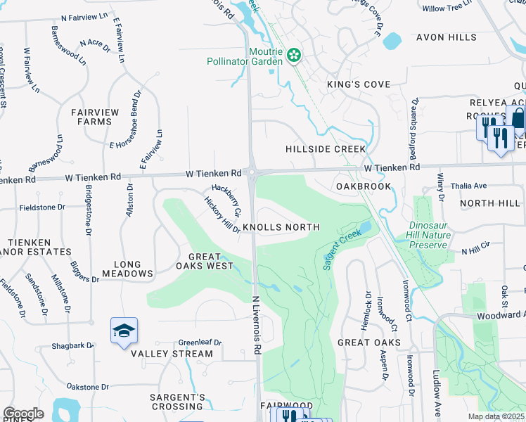 map of restaurants, bars, coffee shops, grocery stores, and more near 1006 Hickory Hill Drive in Rochester Hills