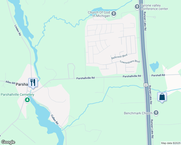 map of restaurants, bars, coffee shops, grocery stores, and more near 9650 Townsquare Boulevard in Fenton