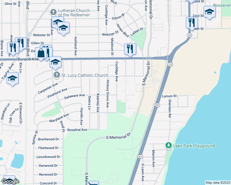 map of restaurants, bars, coffee shops, grocery stores, and more near 2116 Delaware Avenue in Mount Pleasant